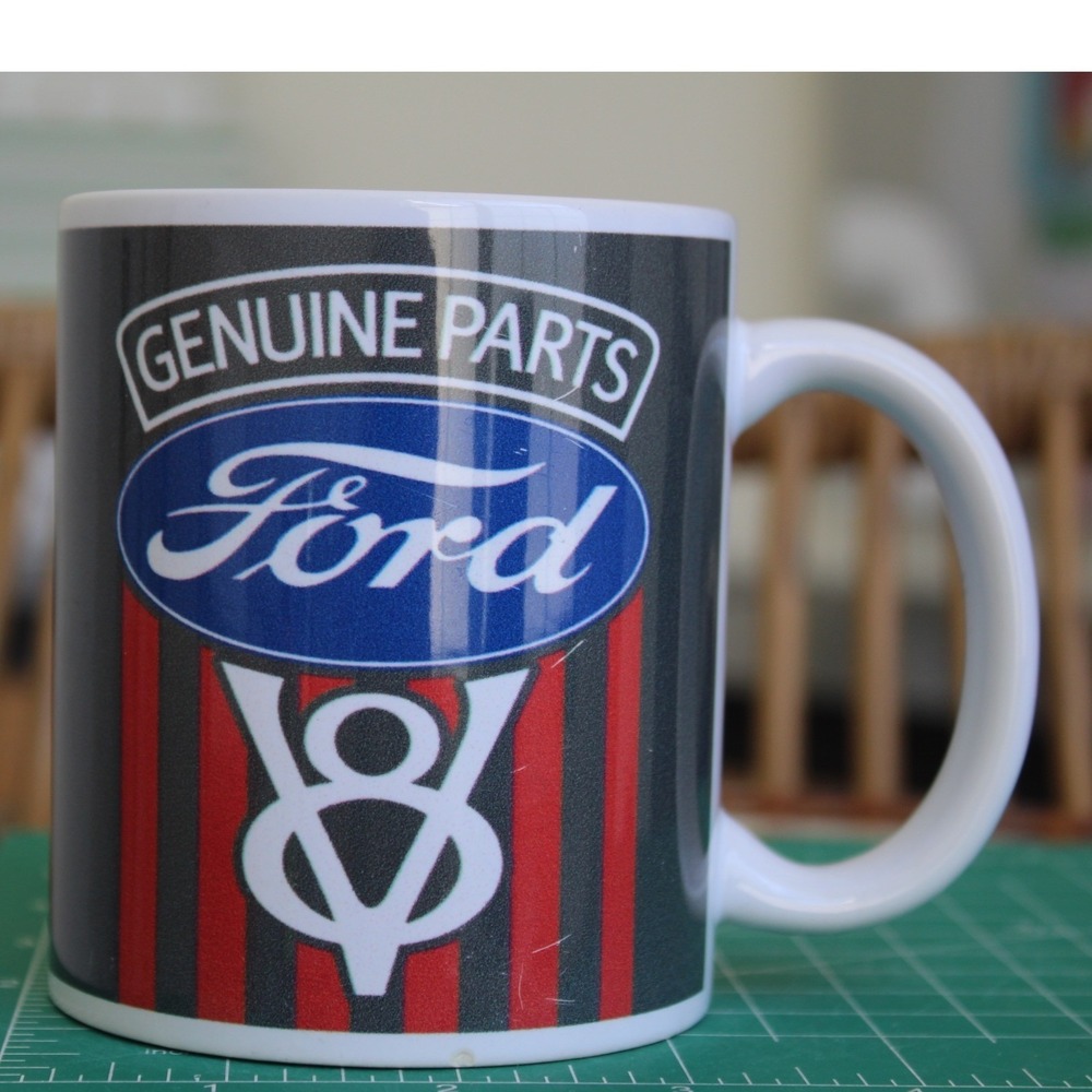Ford‎ Genuine Parts V8 Logo Coffee Mug White Ceramic Automotive Garage Decor